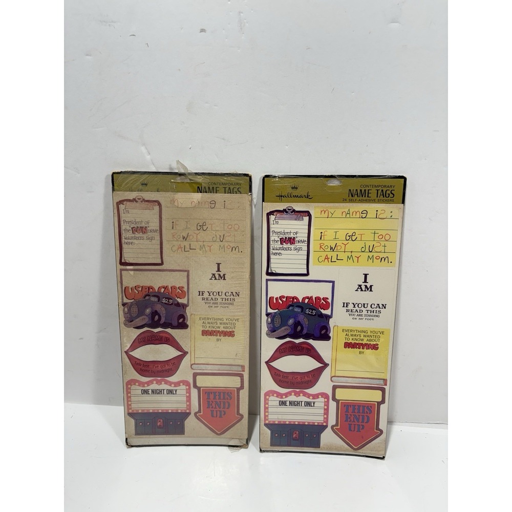 Lot Of 2 Hallmark Contemporary Name Tags 24 Self-Adhesive Stickers/ea 1980's VTG